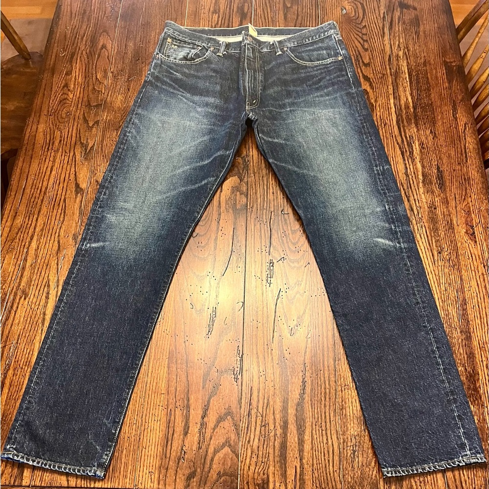 RRL Ralph Lauren Jeans W38 L34 Slim Narrow 14oz Union Blue Denim W/Zip Fly
